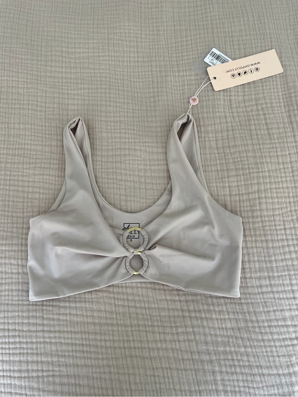 Oh Polly taupe Ring-Front bikini top size small